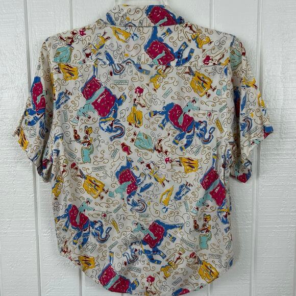 Chaus Women Vintage Short Sleeve Button Top Blouse Colorful Preppy Size Small - Picture 6 of 6